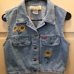 Vintage denim embroidered sunflower vest
